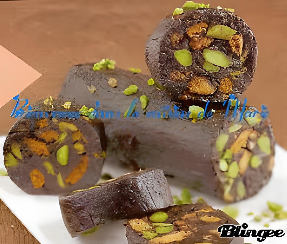 recette Saucisson chocolat, speculos et pistaches