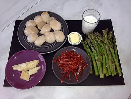 recette Saint Jacques aux Asperges Vertes, Chorizo et Emulsion de Parmesan