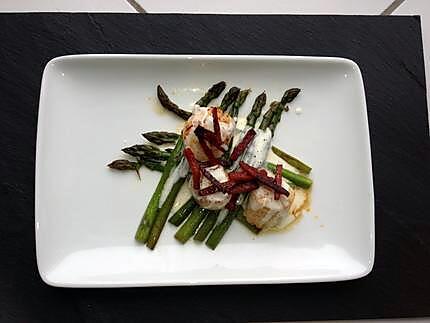 recette Saint Jacques aux Asperges Vertes, Chorizo et Emulsion de Parmesan