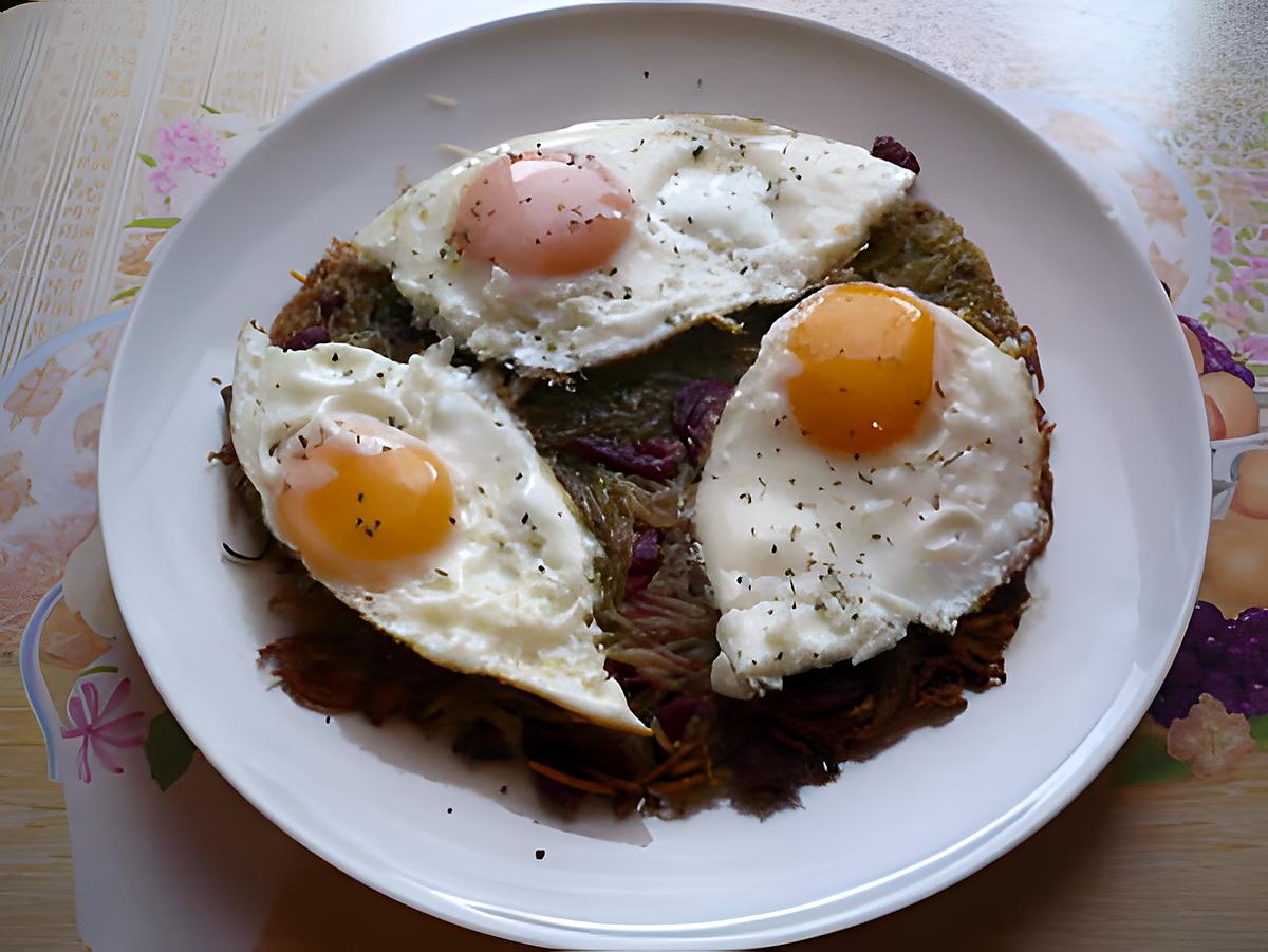 recette Paillassons Ps de terre/magret/oeufs à cheval