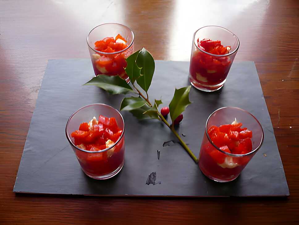 recette Verrines poivrons marinés/chèvre