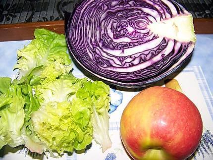 recette Salade de chou rouge cru , pomme verte et raisins