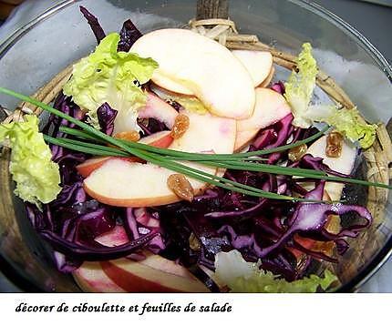 recette Salade de chou rouge cru , pomme verte et raisins