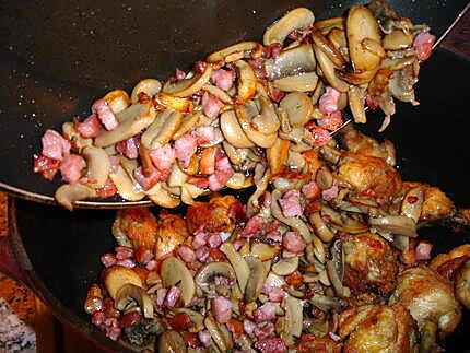 recette Sticks de poulet Champignons Lardons