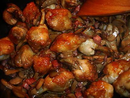 recette Sticks de poulet Champignons Lardons