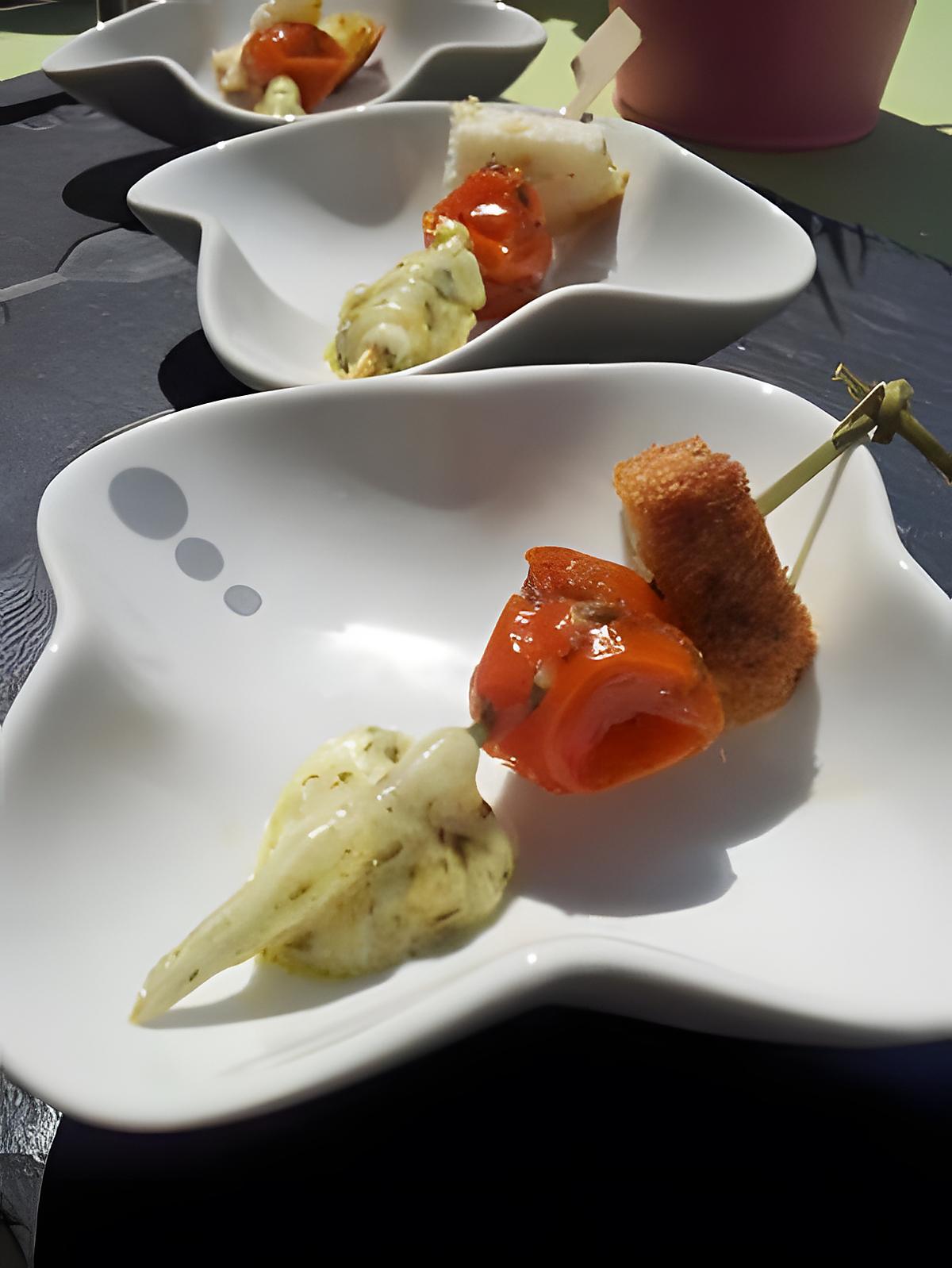 recette Brochettes de tomates cerise confite et mozarella au pesto aperitive