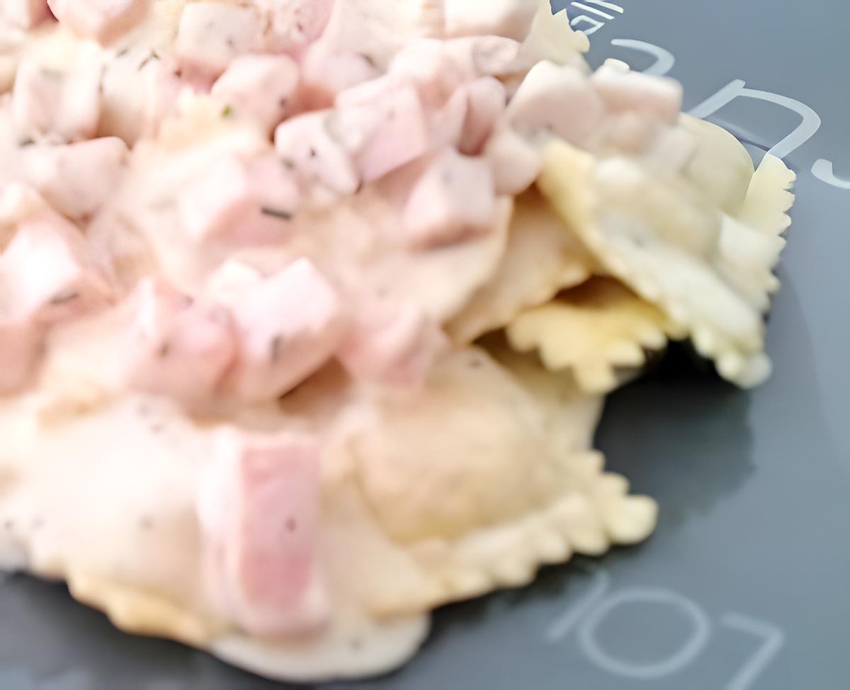 recette Raviolis farcis au jambon et sa carbonara au jambon