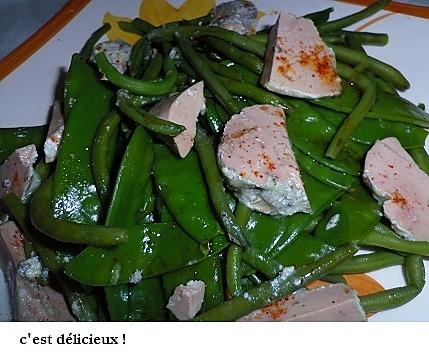 recette Haricots verts et pois gourmands, foie gras et piment d’Espelette