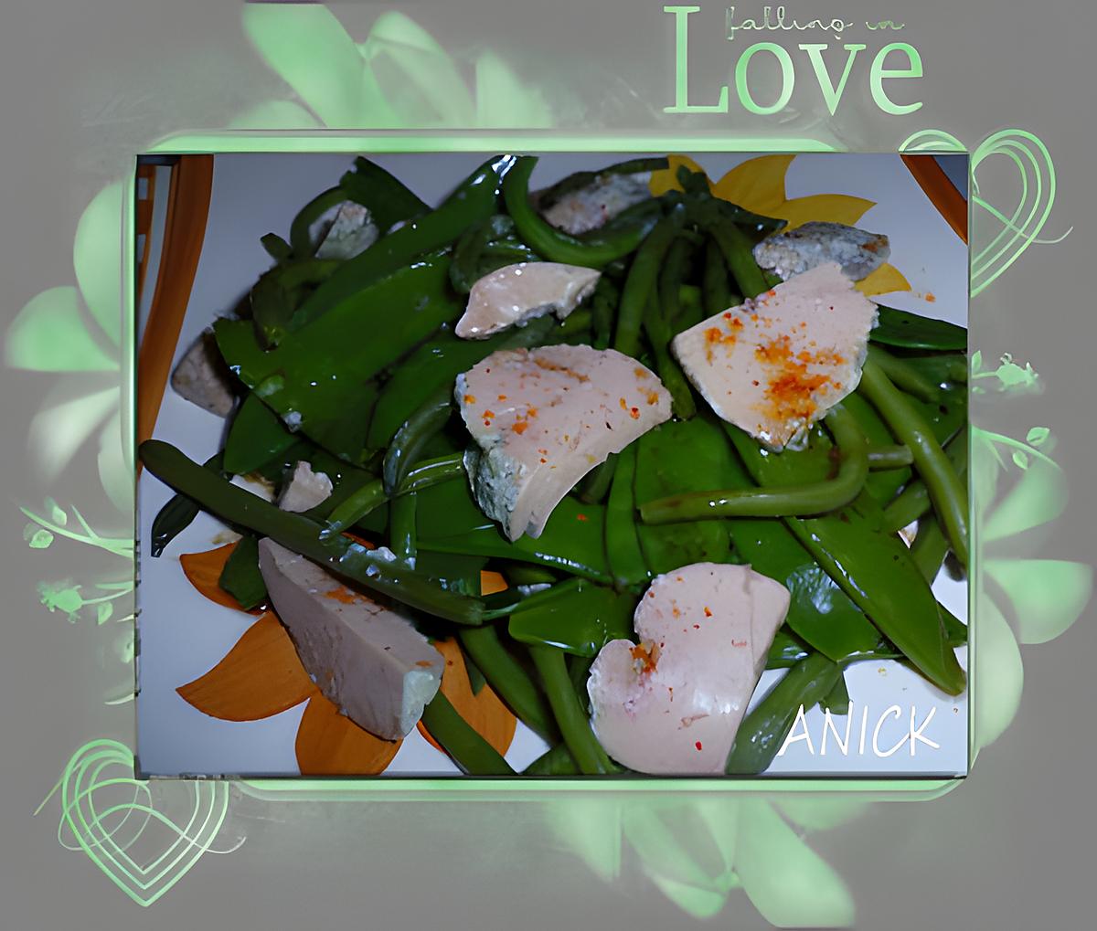 recette Haricots verts et pois gourmands, foie gras et piment d’Espelette