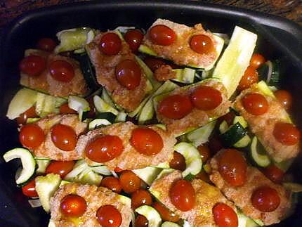 recette " Courgettes farcies parfumées au fromage de chèvre...."