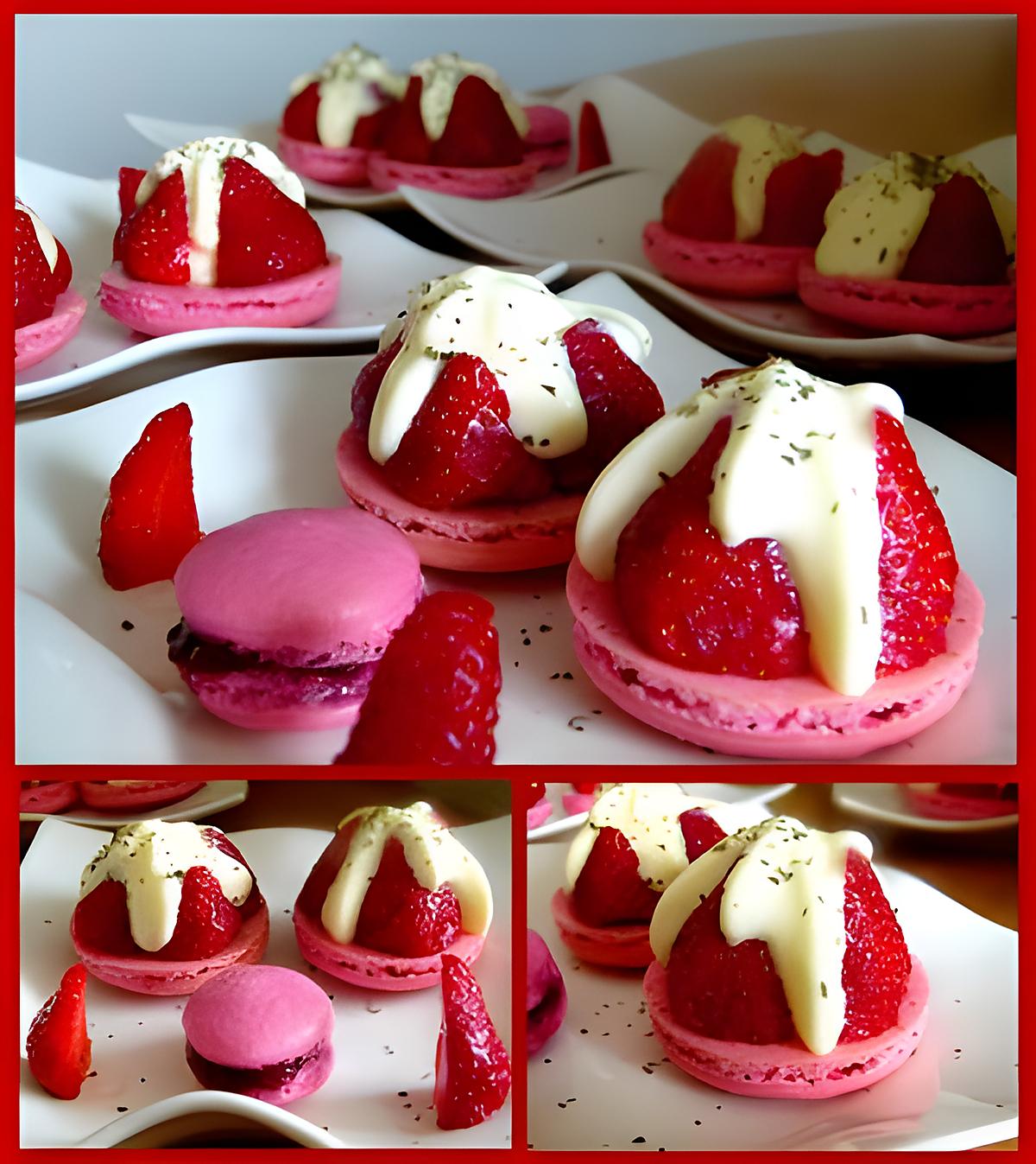 recette Macarons aux fraises et chantilly de crème anglaise