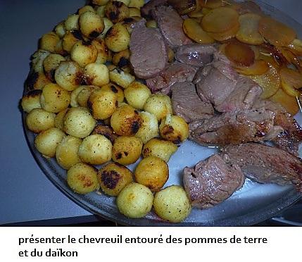 recette Filet de chevreuil ,  pommes de terre noisette et daïkon