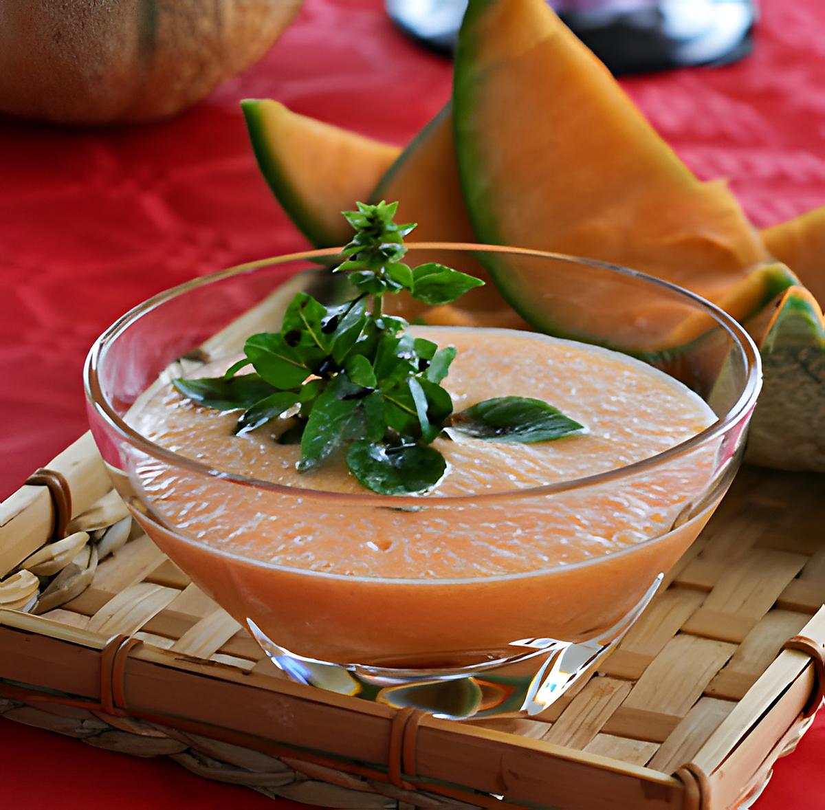 recette Gaspacho de melon au basilic, citron et vinaigre balsamique