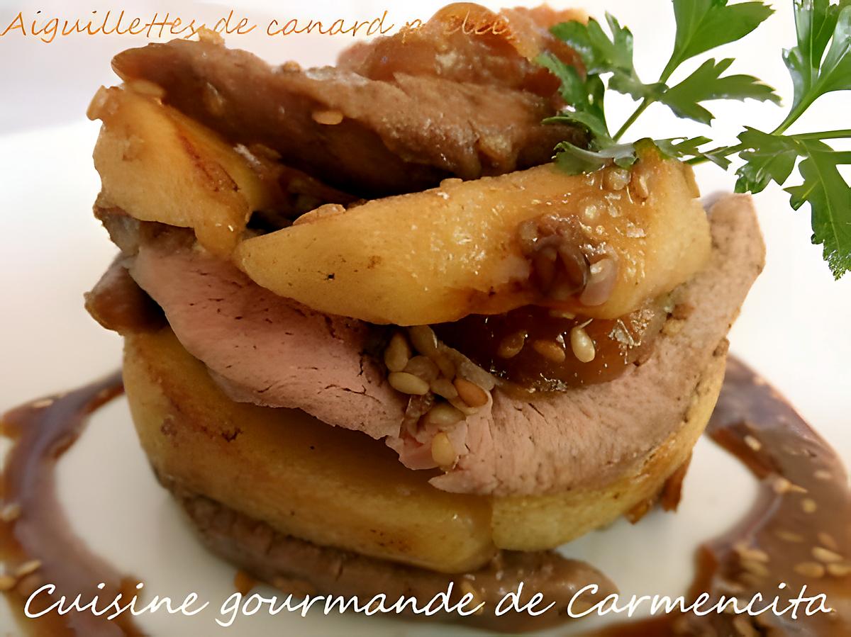 recette Aiguillettes de canard poêlées aux pommes et abricots