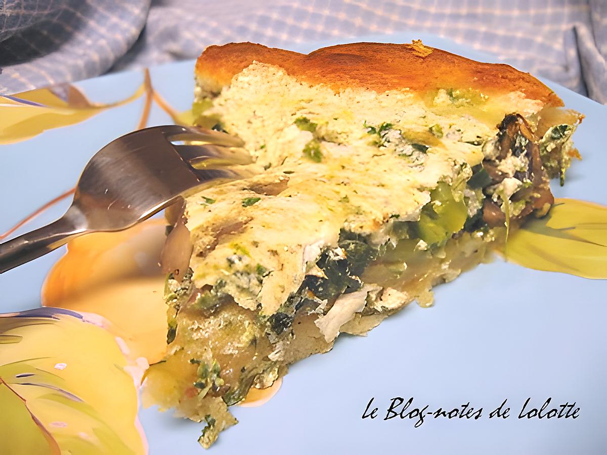 recette Quiche aux champignons, asperges, épinards et mozarella, sur fond de pâte à croissant