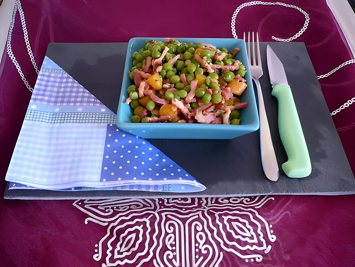 recette Petits pois,carotte du jardin/lardons