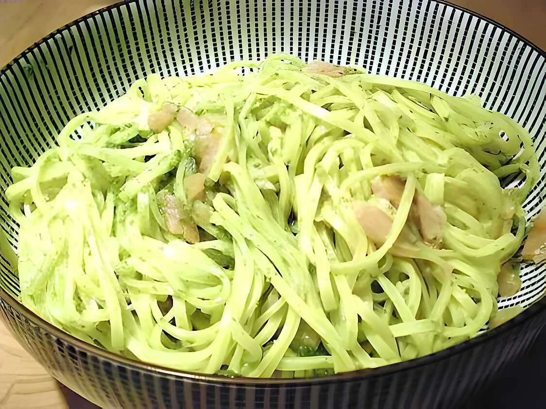 Recette de Pâtes fraiches au saumon et ail des ours