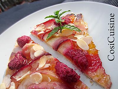 recette Tarte fine aux nectarines blanches et framboises