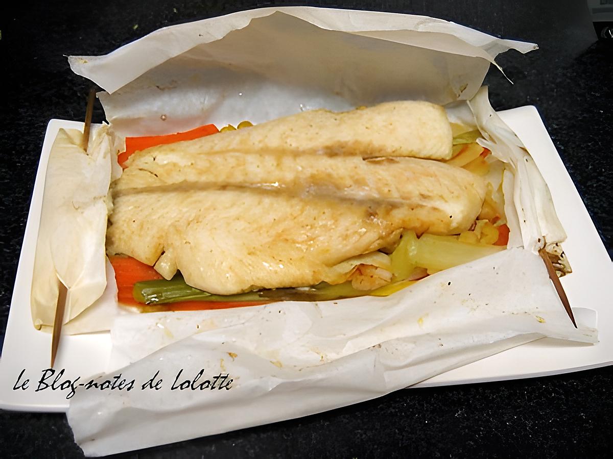 recette Papillotes de poisson miel, xérès sur petits légumes