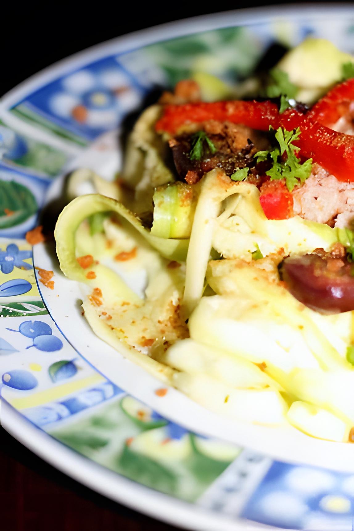 recette Tagliatelles de courgettes crues au thon et miettes de spéculoos