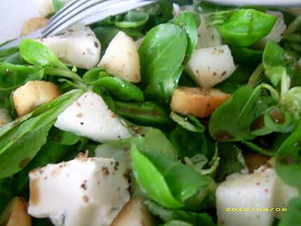 recette mâche au gorgonzola et petits cubes de poires