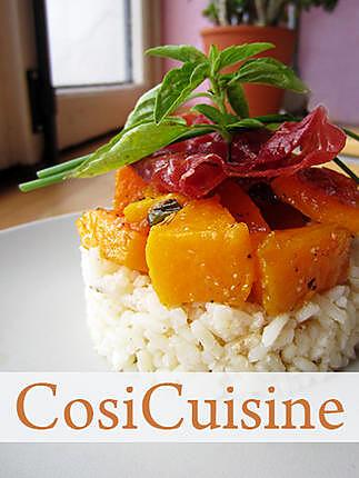 recette Courge Butternut rôtie au basilic, bresaola et risotto