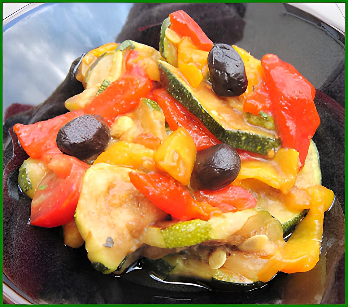 recette Salade de courgettes cuites, poivrons et tomates à l'huile d'olive et au basilic