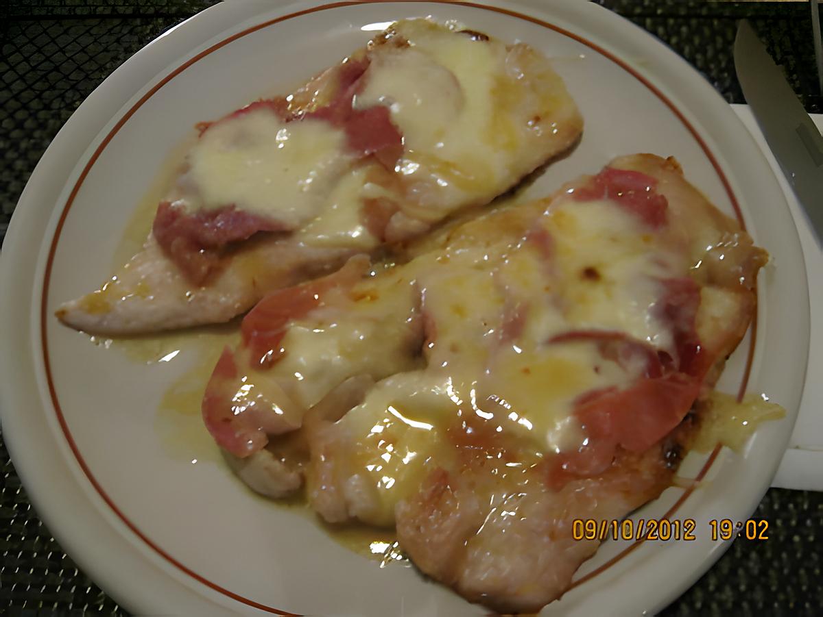 recette Escalope de dinde ,jambon de parme, mozzarella