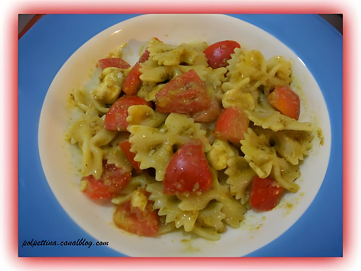 recette Farfalle, pesto, mozzarella et tomates-cerises.