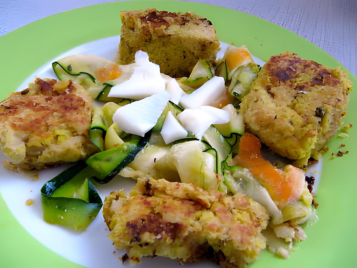recette Assiette végétarienne : "Galettes" de pois chiches et Carpaccio de légumes