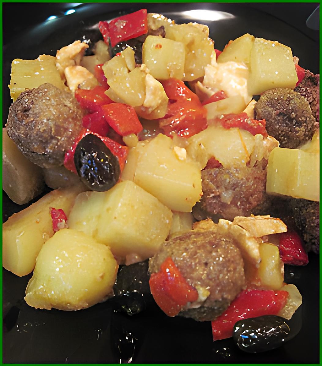 recette Salade de pommes de terre à la mozzarella et aux boulettes de viande