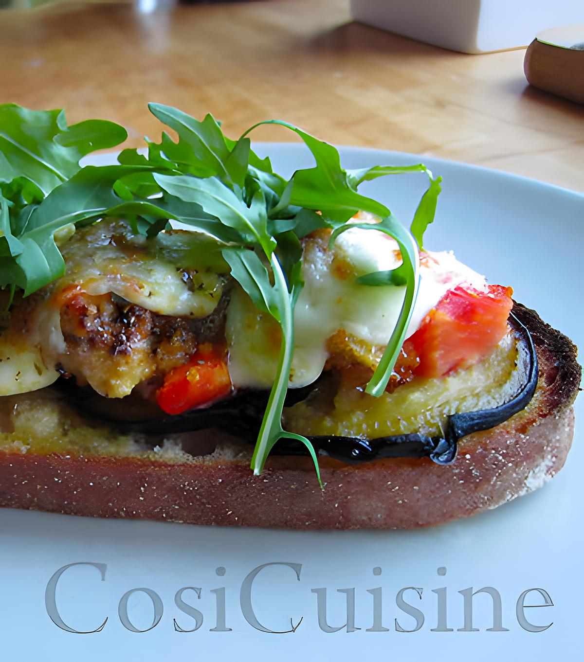 recette Bruschetta au poulet et aubergine