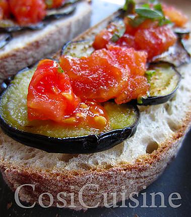 recette Bruschetta au poulet et aubergine