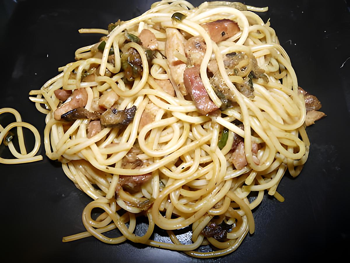 recette Spaghettis express aux courgettes et aux lardons