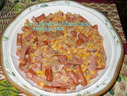 recette Pâtes aux saucisses et au mais