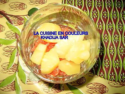 recette verrines sucrées-salées(ananas,bananes,crevettes pamplemousses)