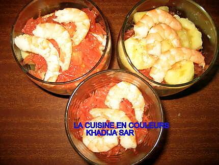 recette verrines sucrées-salées(ananas,bananes,crevettes pamplemousses)