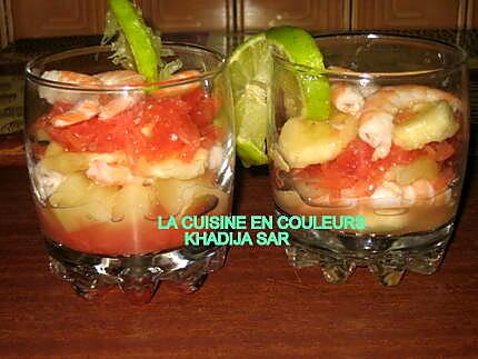 recette verrines sucrées-salées(ananas,bananes,crevettes pamplemousses)