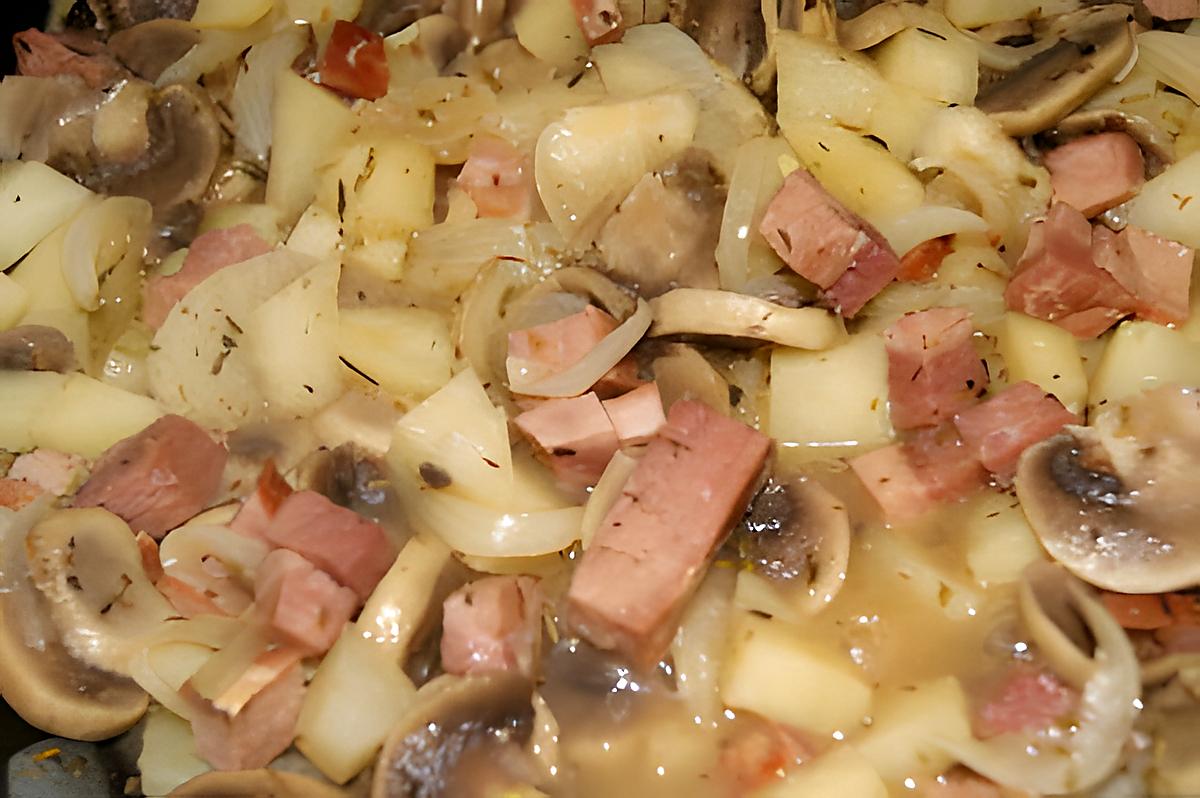 recette Poëlée avec mes restes de jambon et champignons