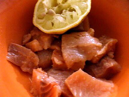 recette " Délice de Saumon  frais mariné au citron..."...Riz basmati...