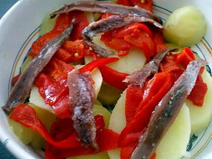 recette " Tapa de Patatas ...Anchoas...Pimientos del Piquillo.... con Aïoli....."