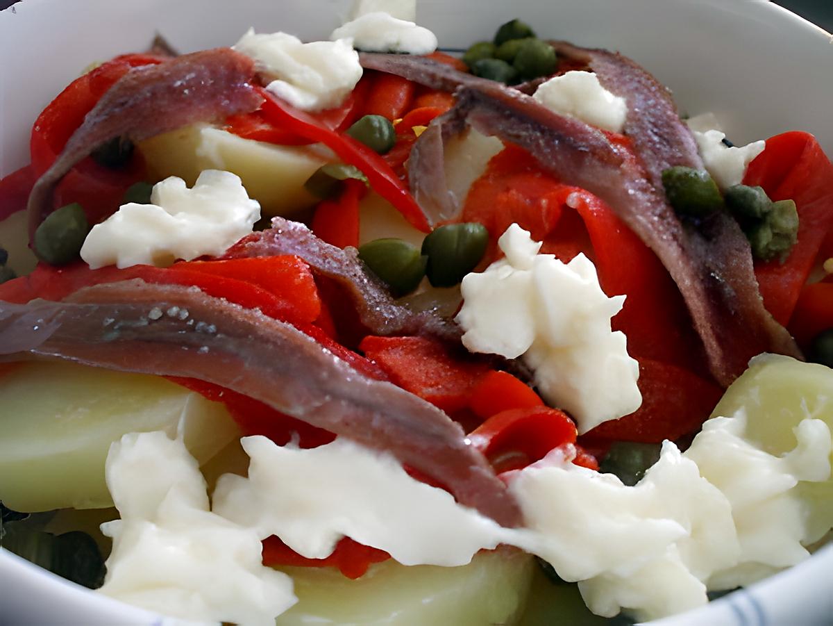 recette " Tapa de Patatas ...Anchoas...Pimientos del Piquillo.... con Aïoli....."