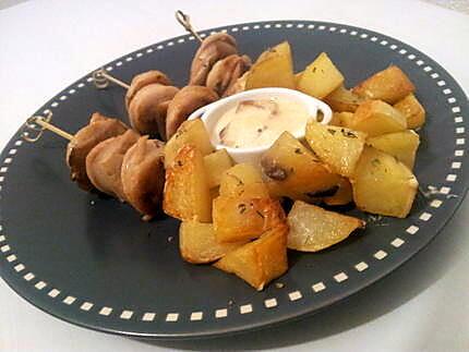 recette Brochettes de boudin blanc et cépes