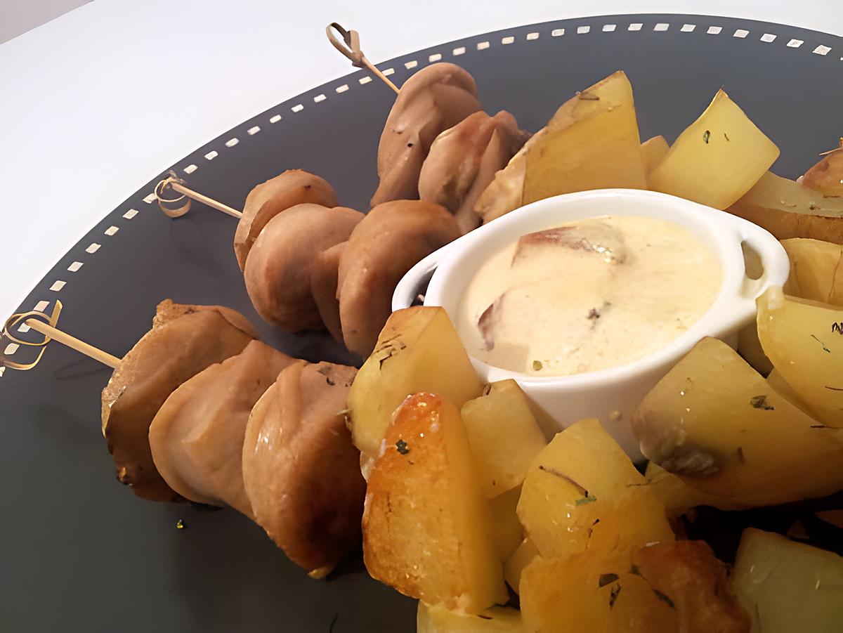 recette Brochettes de boudin blanc et cépes