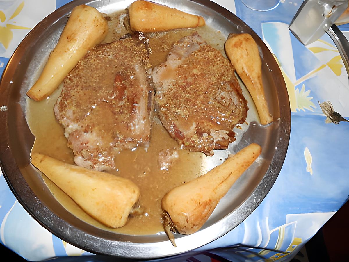 recette Cotes de porc a la moutarde de meaux et panais glaçés