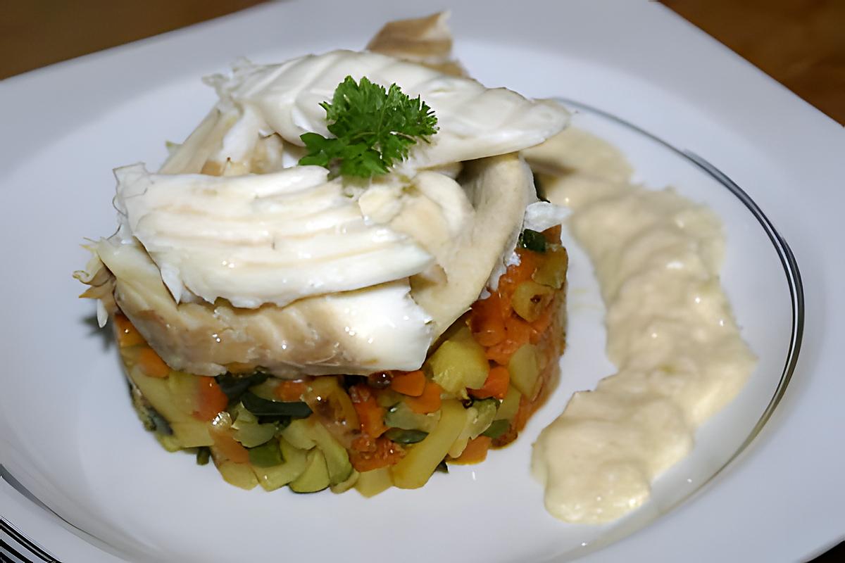 recette DAURADE ROYALE ET SA BRUNOISE DE LEGUMES, SAUCE ECHALOTES