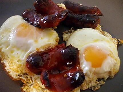 recette " Plato combinado N°10...".. Huevos fritos con chorizos....( Oeufs frits et chorizos....)