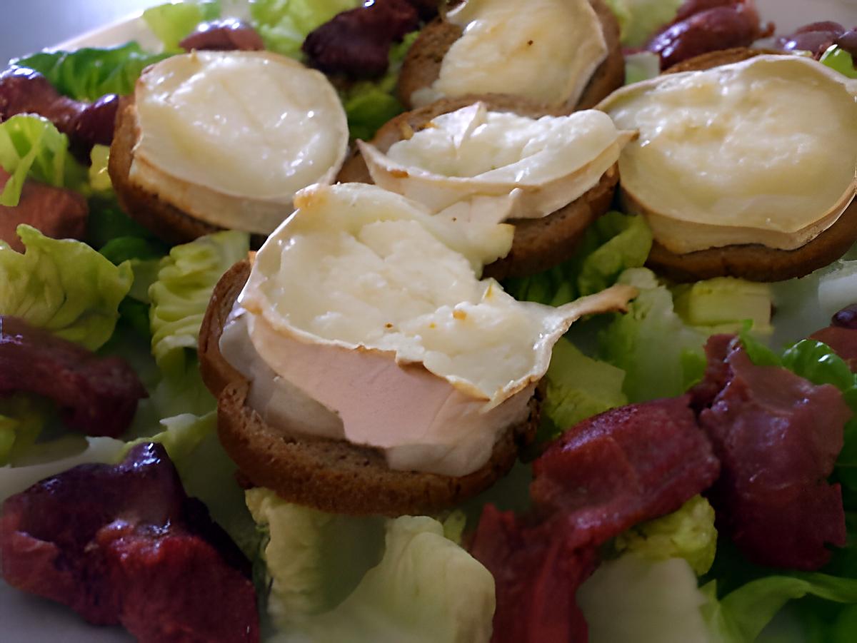 recette " Salade fraîcheur de gésiers de canard confits et  toasts au chèvre..."