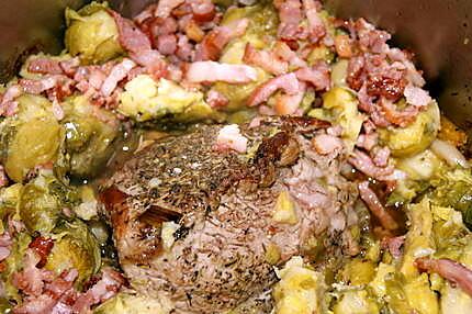 recette Roti de porc aux choux de Bruxelles et lardons