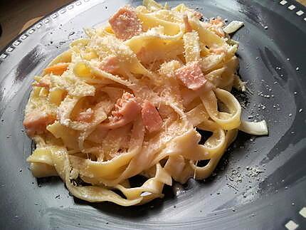 recette Tagliatelles à la carbobara de saumon et mascarpone